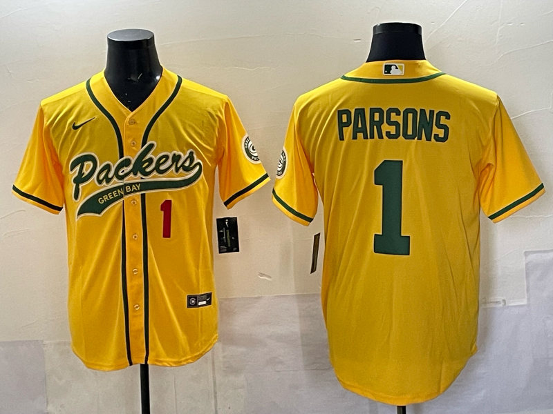 Men Green Bay Packers #1 Parsons yellow Nike NFL 2025 jersey 03